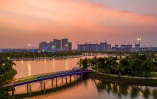 Đại đô thị Vinhomes Grand Park Quận 9 trong bóng hoàng hôn.