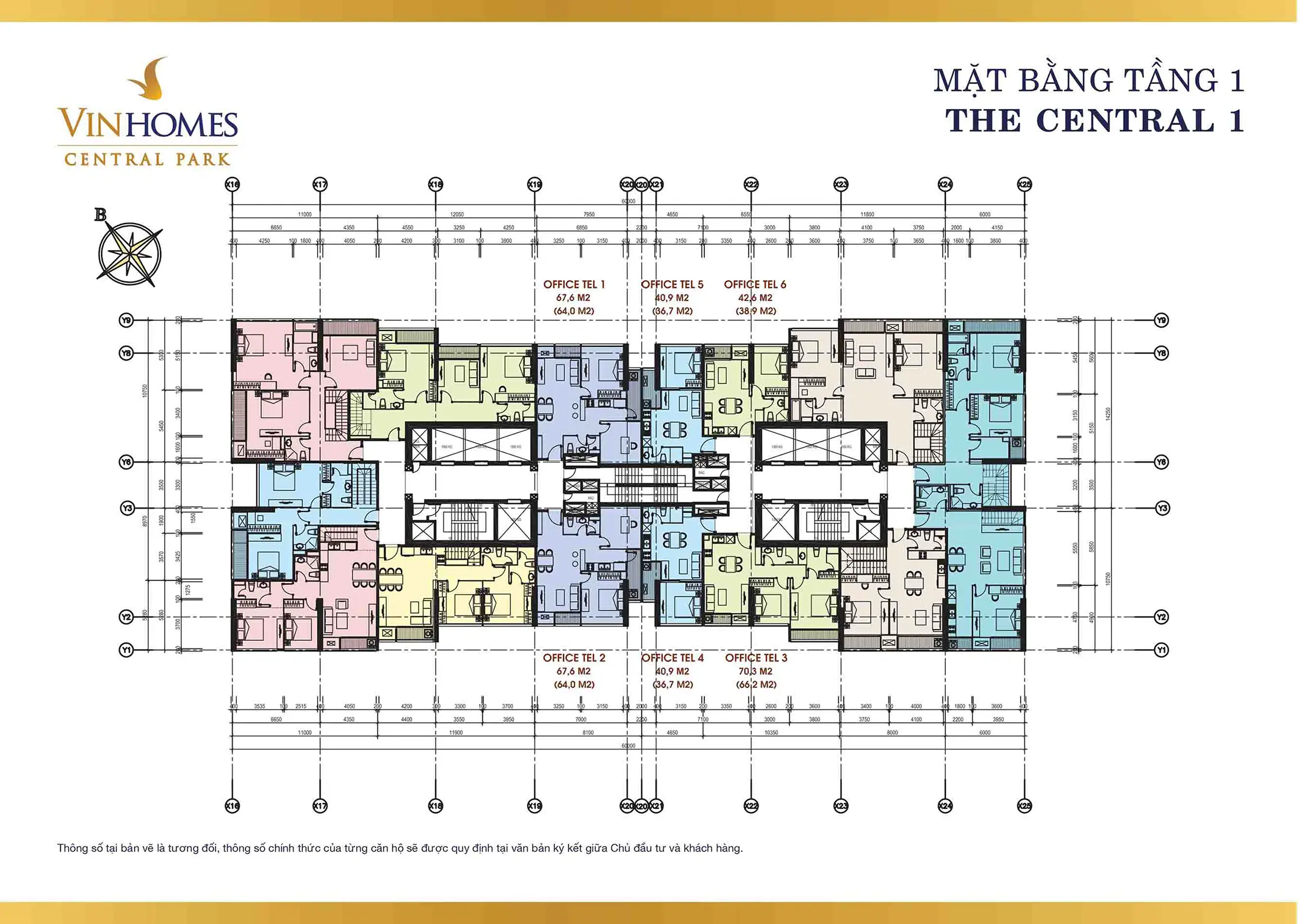 Mặt bằng điển hình Tầng 1, tòa The Central 1 Vinhomes Central Park Tân Cảng.