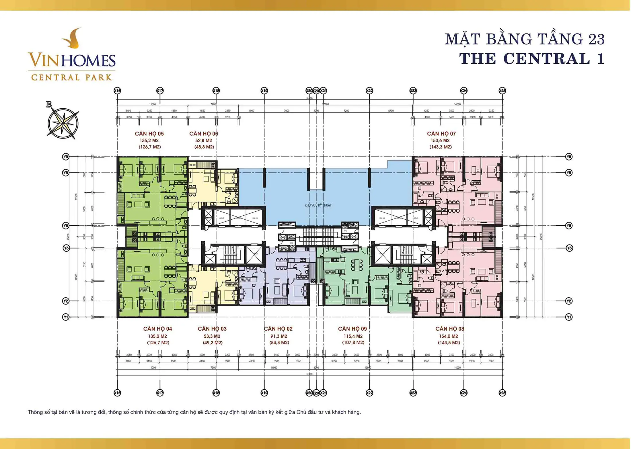 Mặt bằng điển hình Tầng 23, tòa The Central 1 Vinhomes Central Park Tân Cảng.