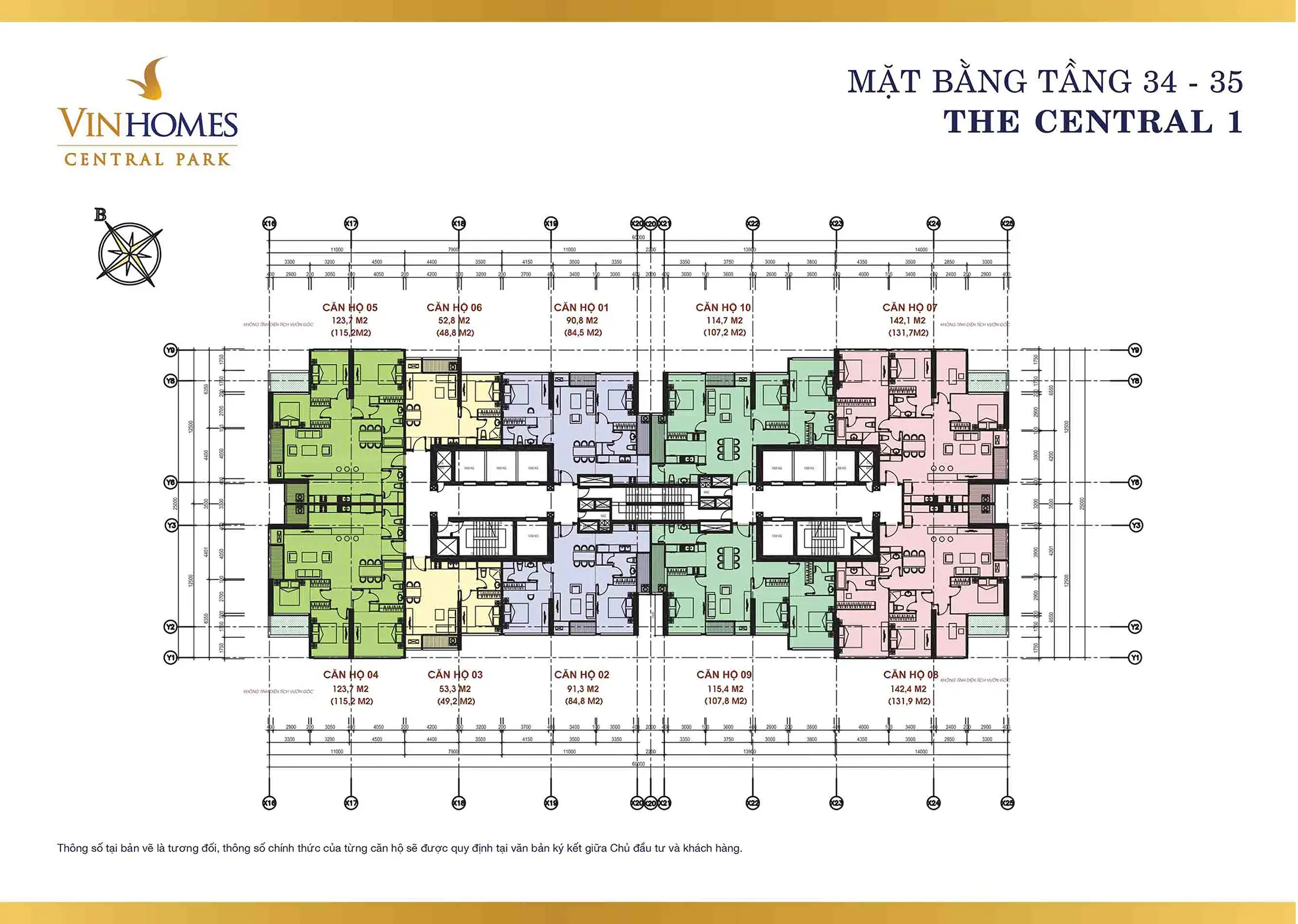 Mặt bằng điển hình Tầng 34 đến Tầng 35, tòa The Central 1 Vinhomes Central Park.