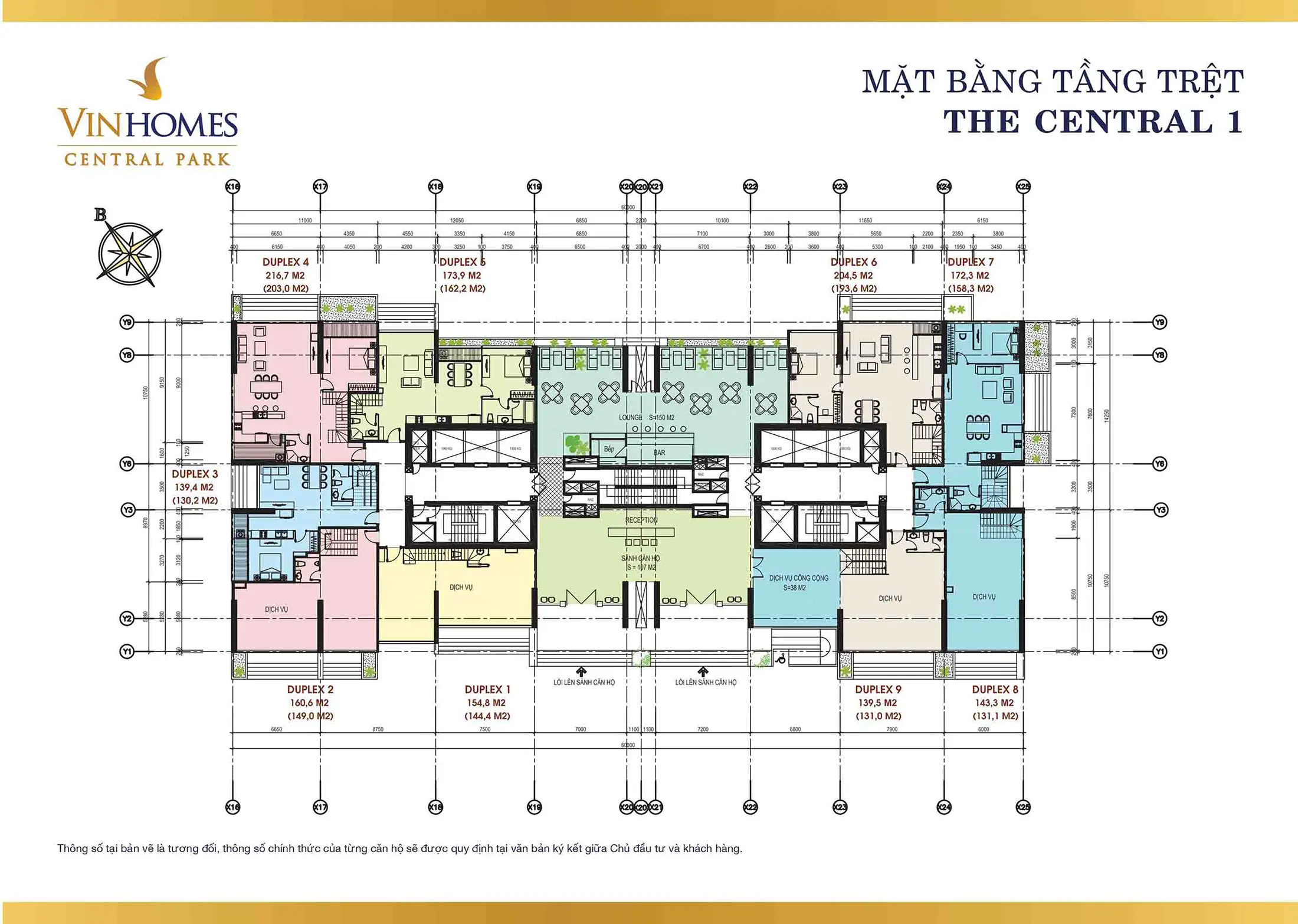 Mặt bằng điển hình Tầng Trệt, tòa The Central 1 Vinhomes Central Park Tân Cảng.