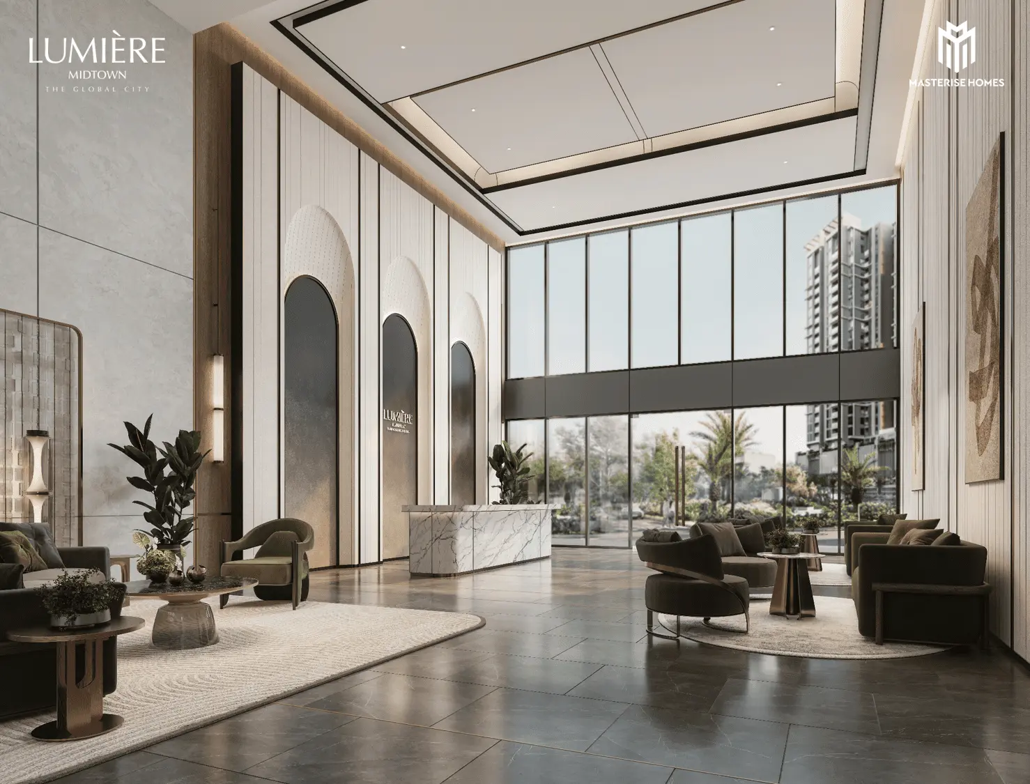 Không gian sảnh chờ sang trọng và hiện đại tại LUMIÈRE Midtown, tâm điểm của The Global City.