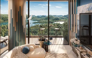 Tận hưởng tầm nhìn tuyệt đẹp từ căn hộ Xanh Island Cát Bà, hòa quyện giữa núi rừng và biển cả.